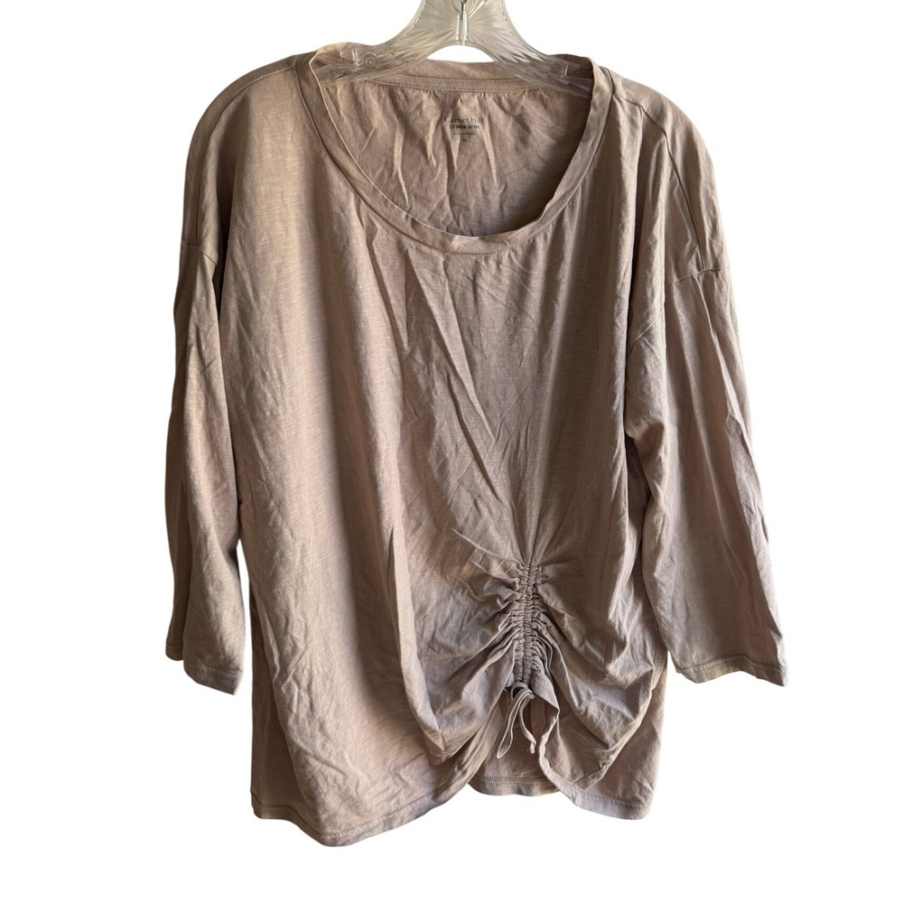 Garnet Hill Women's XL Cinched-Front Organic Cotton Tunic in Khaki